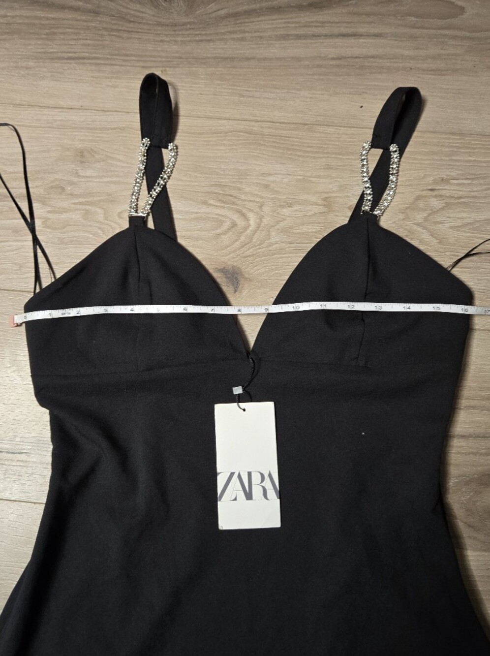 ZARA Black Mini Dress with Rhinestone Straps - Size L - Picture 3 of 6